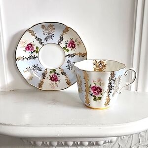 Royal Grafton England china tea cup & saucer, circa 1940's gold Glided blue